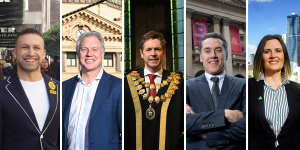 Lord Mayoral candidates:(left to right) Jamal Hakim. Arron Wood,Nick Reece,Anthony Koutoufides and Roxane Ingleton.