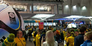 Fans arrive for the Matildas World Cup clash against England at Accor Stadium last year.