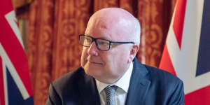 Outgoing high commissioner to the UK,George Brandis,at Australia House.