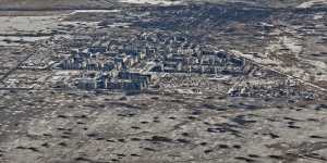 An aerial view of Vuhledar,the site of heavy battles with the Russian troops in the Donetsk region,Ukraine.