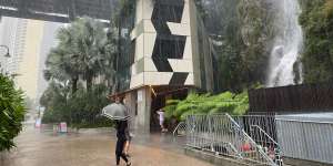 The heavy rain caused flash flooding in many areas,including at Howard Smith Wharves.