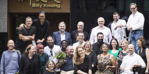 Kwong (back row,second from left) with suppliers,staff and collaborators involved in Billy Kwong in Potts Point. 