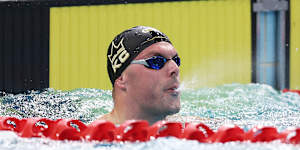 Kyle Chalmers looks on after competing in the men’s 100m freestyle at the Australian swimming trials in Sydney.