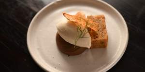 Chocolate mousse,celeriac cake and fennel ice-cream.