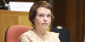 Kimberley Kitching during a senate estimates hearing in Canberra in February.