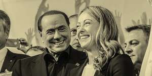 Silvio Berlusconi with Meloni at a rally in Bologna in 2015. 