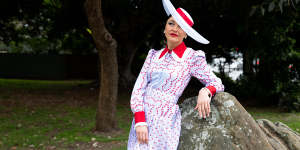NSW Fashions On Your Front Lawn finalist Viera Macikova wearing her winning outfit.