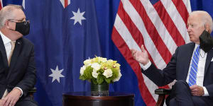 President Joe Biden meets with Australian Prime Minister Scott Morrison at the Intercontinental Barclay Hotel in New York.