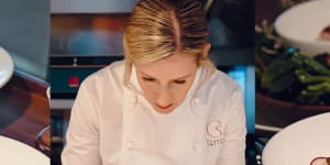 Chef Clare Smyth inside her Sydney restaurant Oncore:“I was the first woman to head a three-star restaurant in England. And that made me think:‘What if I’m the first woman to lose the third star? Maybe people will think women aren’t strong enough.’ I put a lot of pressure on myself about that.” 