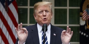 US President Donald Trump delivers a statement in the Rose Garden of the White House.