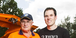 Richard Thompson and his son Ryan with their HQ Holden show car.