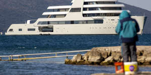 The superyacht,Solaris,owned by Roman Abramovich off the coast of Montenegro.