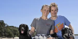 Stu and Janell Clarke with their three dogs (from left) Azra,Shadow and Weeti.