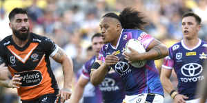 Luciano Leilua in action against the Tigers.