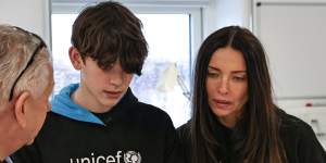 Erica and Jackson Packer at the UNICEF play and learning hub for Ukrainian refugees in Straseni,Moldova.