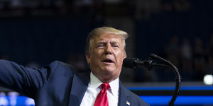 President Donald Trump speaks during a campaign rally at the BOK Centre in Tulsa on Saturday evening,US time.