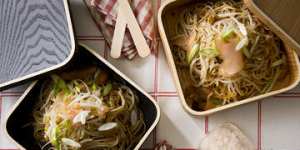 Cold Soba noodles with beansprouts,soy and ginger. Styling by Caroline Velik.