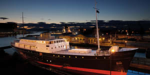 The hotel is a ship,a former lighthouse tender – that is,a vessel that serviced lighthouses in the Hebrides and Northern Isles – now permanently moored in Leith,and transformed into a beautiful,luxurious property.