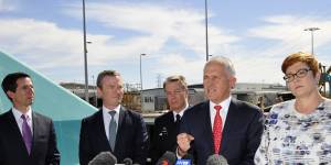 Prime Minister Malcolm Turnbull announces the winning bid for for the new submarine DCNS at a press conference in Adelaide. 