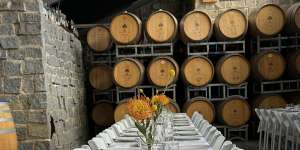 Lunch by the barrels.