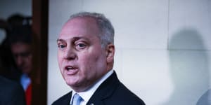 US House Majority Leader Steve Scalise,a Republican from Louisiana,speaks with media.