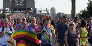 Colourful WorldPride march closes Sydney Harbour Bridge as PM joins the throng