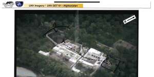 An aerial photo of Whiskey 108 marked up in court by Ben Roberts-Smith during his Federal Court defamation case.