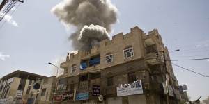 Smoke rises from a house of former Yemeni president Ali Abdullah Saleh after a Saudi-led airstrike in Sanaa,Yemen.