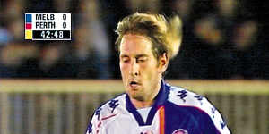 Perth Glory’s Bobby Despotovski makes a Serbian nationalist salute during a game against Melbourne Knights in 2001.