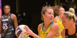 Australia’s Amy Parmenter in action against New Zealand on Sunday.