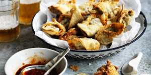 Spinach and dried shrimp wontons.