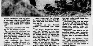Newspaper clipping from 1978 about a search to recover the knife used to murder Mary Anne Fagan. 