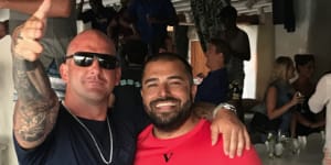 Mark Buddle (left) with fellow gang member Ali Bazzi in the Mediterranean.