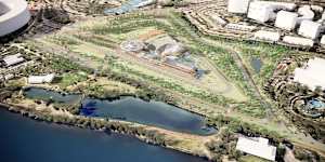An artists’ impression aerial view of the Burswood Racetrack precinct known as Perth Park.
