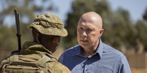 Defence Minister Peter Dutton at the Townsville field training area in Queensland this week.