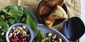 Grilled lamb salad with date paste,pomegranate and crunchy pita croutons.