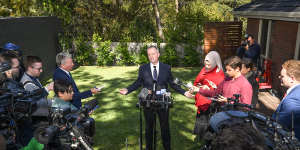 Bill Shorten during his first press conference of the campaign. 