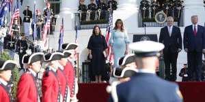 Scott and Jenny Morrison were given an extravagant welcome ceremony outside the White House.