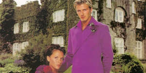 David Beckham and wife Victoria wore purple at their wedding reception in 1999.