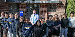Box Hill Senior Secondary College principal Warren Dawson with the school’s student leaders.
