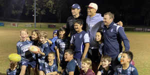 Israel Folau helped train the under-10s at Brothers Rugby Club on Origin night,just up the road from Suncorp Stadium.