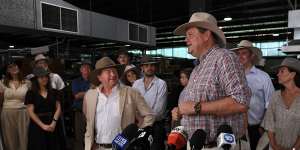 Andrew Forrest and outgoing Akubra chairman and co-owner Stephen Keir.