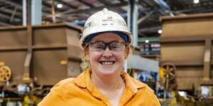 Production technician Lisa Sales at BHP's Mooka facility in the Pilbara. 