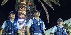 Gold Coast police on the beat at Surfers Paradise. 