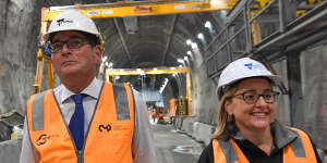 Allan with the premier inside one of the Metro Tunnel stations in 2020.