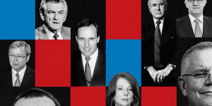 Clockwise from top left:Bob Hawke,Paul Keating,John Howard,Malcolm Turnbull,Scott Morrison,Julia Gillard,Tony Abbott,Kevin Rudd.