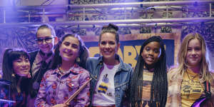 The cast of Turn Up the Volume (from left) Riya Mandrawa,Erza James,Mira Russo,Michala Banas,Ayiana Ncube and Elaine King.