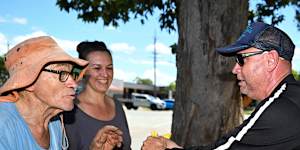 A month after losing his daughter in a fatal shark attack off a popular Bribie Island Beach,local father and surf lifesaver Stephen Zmuda (right) has stepped up to support the community who rallied around him during their hour of need,helping residents prepare for Tropical Cyclone Alfred. 