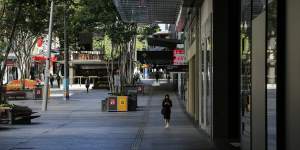A near-deserted Queen Street Mall during the height of Brisbane’s lockdown.
