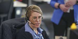 Sarah Kuskopf - ambulance dispatcher and mentor takes calls.